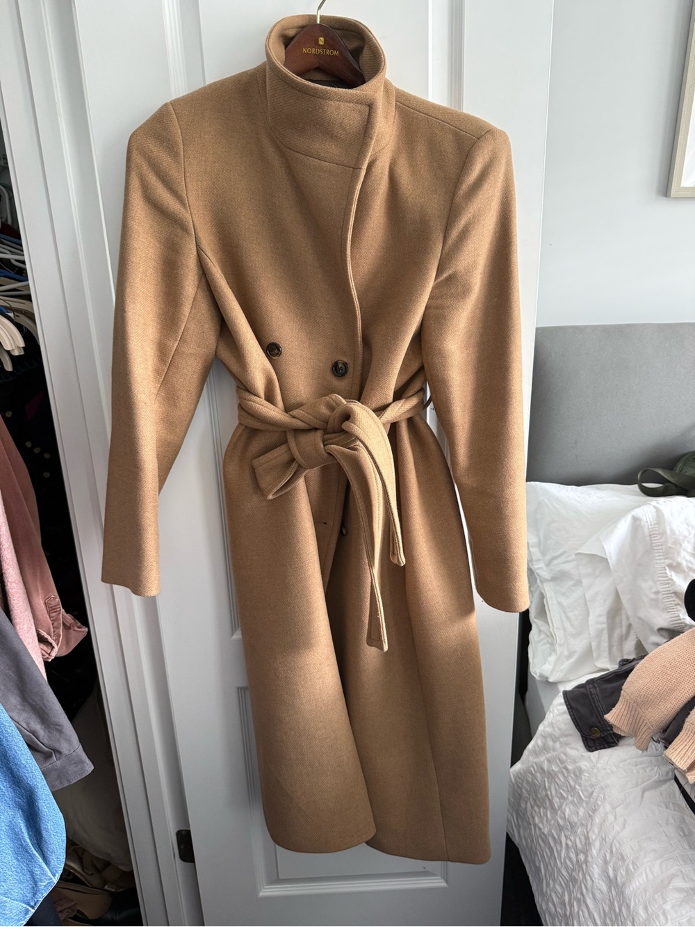 Mango Camel Double-Breasted Trench Coat